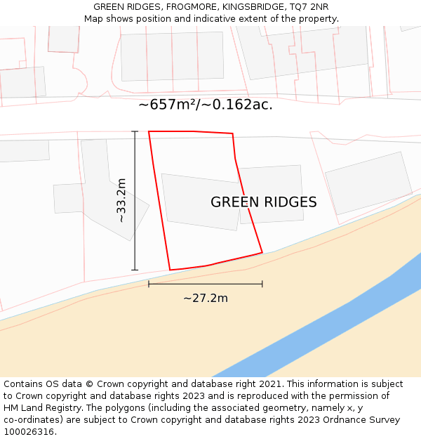 GREEN RIDGES, FROGMORE, KINGSBRIDGE, TQ7 2NR: Plot and title map