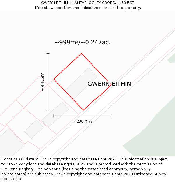 GWERN EITHIN, LLANFAELOG, TY CROES, LL63 5ST: Plot and title map