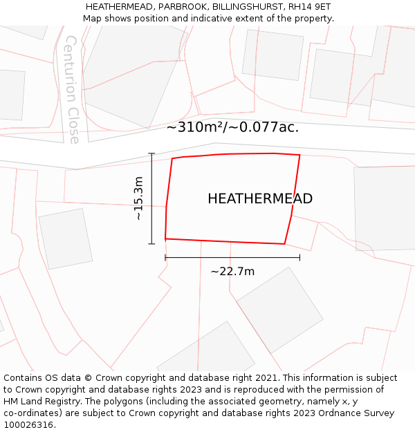 HEATHERMEAD, PARBROOK, BILLINGSHURST, RH14 9ET: Plot and title map