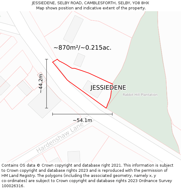 JESSIEDENE, SELBY ROAD, CAMBLESFORTH, SELBY, YO8 8HX: Plot and title map