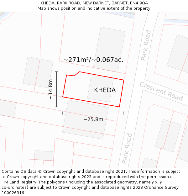 KHEDA, PARK ROAD, NEW BARNET, BARNET, EN4 9QA: Plot and title map