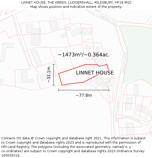LINNET HOUSE, THE GREEN, LUDGERSHALL, AYLESBURY, HP18 9NZ: Plot and title map