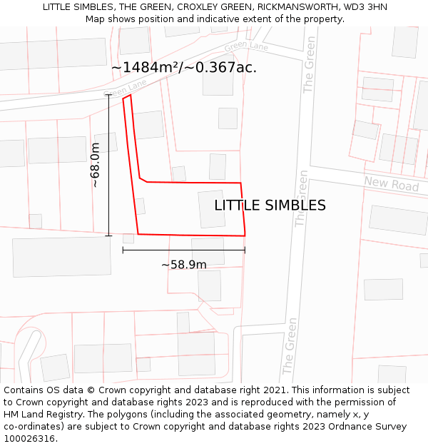 LITTLE SIMBLES, THE GREEN, CROXLEY GREEN, RICKMANSWORTH, WD3 3HN: Plot and title map