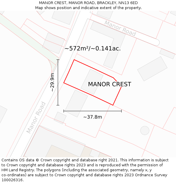 MANOR CREST, MANOR ROAD, BRACKLEY, NN13 6ED: Plot and title map
