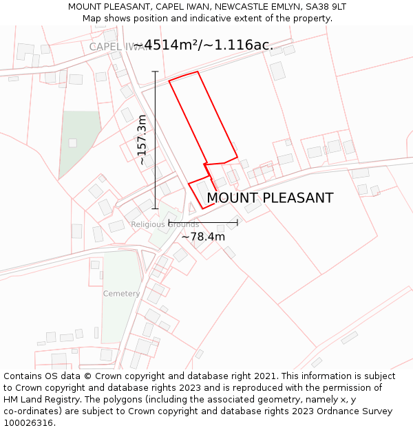 MOUNT PLEASANT, CAPEL IWAN, NEWCASTLE EMLYN, SA38 9LT: Plot and title map