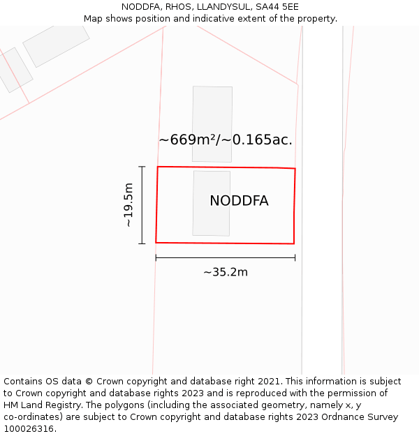 NODDFA, RHOS, LLANDYSUL, SA44 5EE: Plot and title map