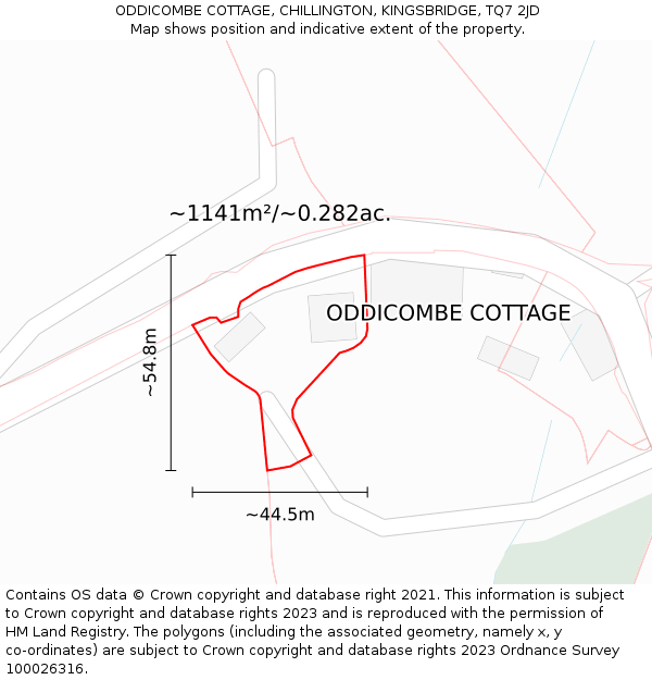 ODDICOMBE COTTAGE, CHILLINGTON, KINGSBRIDGE, TQ7 2JD: Plot and title map