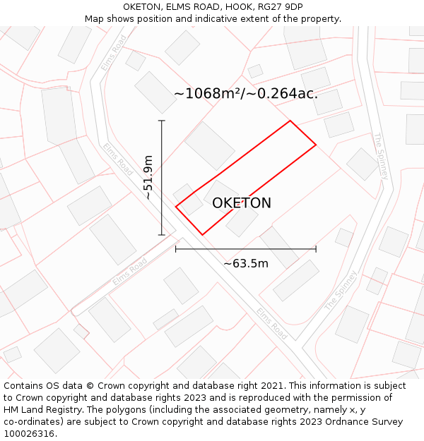 OKETON, ELMS ROAD, HOOK, RG27 9DP: Plot and title map