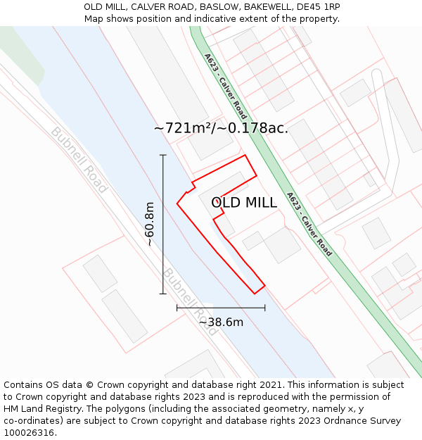 OLD MILL, CALVER ROAD, BASLOW, BAKEWELL, DE45 1RP: Plot and title map