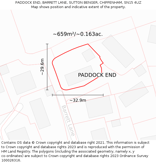 PADDOCK END, BARRETT LANE, SUTTON BENGER, CHIPPENHAM, SN15 4UZ: Plot and title map