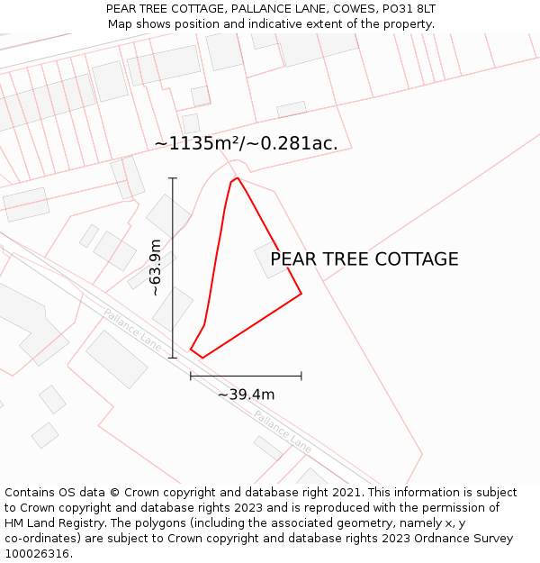 PEAR TREE COTTAGE, PALLANCE LANE, COWES, PO31 8LT: Plot and title map