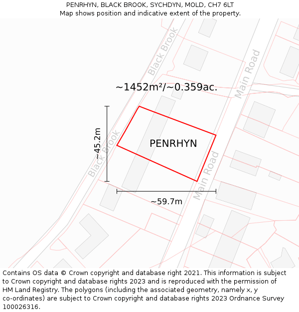 PENRHYN, BLACK BROOK, SYCHDYN, MOLD, CH7 6LT: Plot and title map