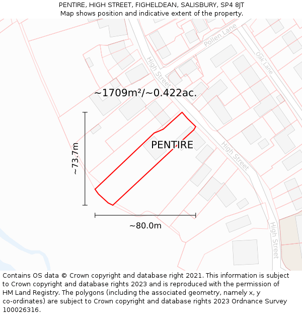 PENTIRE, HIGH STREET, FIGHELDEAN, SALISBURY, SP4 8JT: Plot and title map