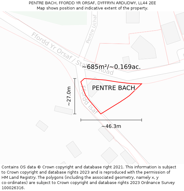 PENTRE BACH, FFORDD YR ORSAF, DYFFRYN ARDUDWY, LL44 2EE: Plot and title map