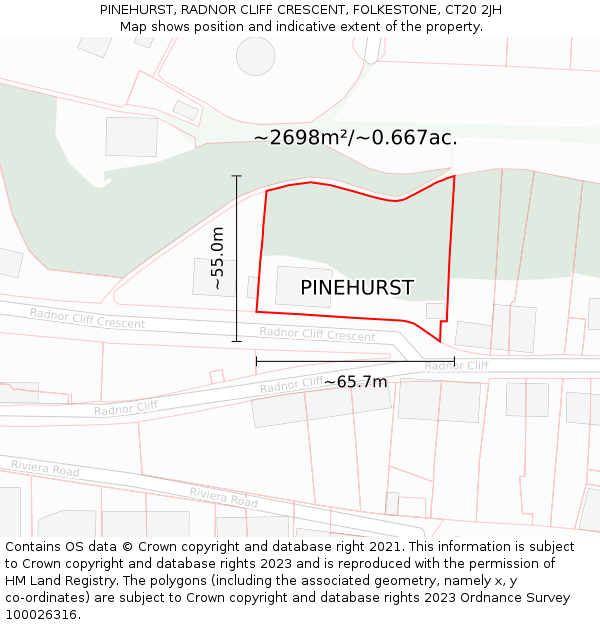 PINEHURST, RADNOR CLIFF CRESCENT, FOLKESTONE, CT20 2JH: Plot and title map