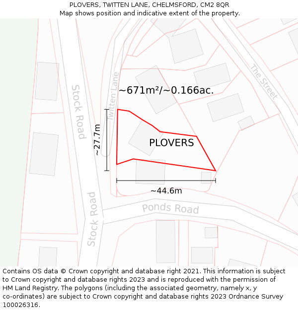 PLOVERS, TWITTEN LANE, CHELMSFORD, CM2 8QR: Plot and title map