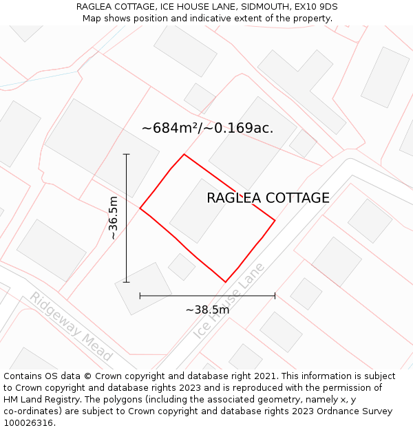 RAGLEA COTTAGE, ICE HOUSE LANE, SIDMOUTH, EX10 9DS: Plot and title map