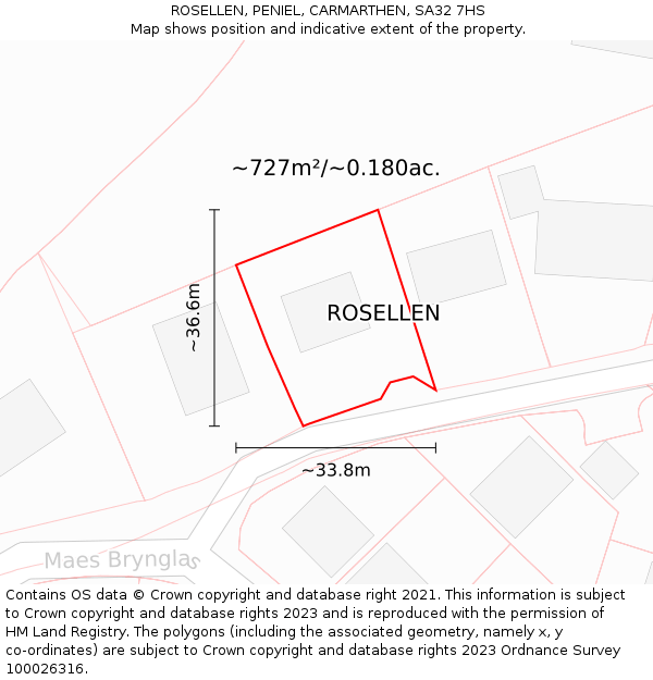ROSELLEN, PENIEL, CARMARTHEN, SA32 7HS: Plot and title map