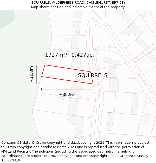 SQUIRRELS, WILDERNESS ROAD, CHISLEHURST, BR7 5EY: Plot and title map