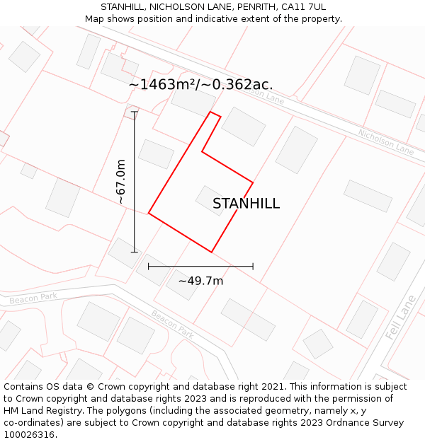 STANHILL, NICHOLSON LANE, PENRITH, CA11 7UL: Plot and title map