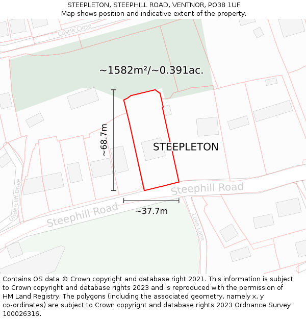 STEEPLETON, STEEPHILL ROAD, VENTNOR, PO38 1UF: Plot and title map