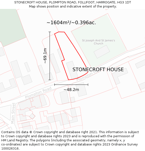 STONECROFT HOUSE, PLOMPTON ROAD, FOLLIFOOT, HARROGATE, HG3 1DT: Plot and title map