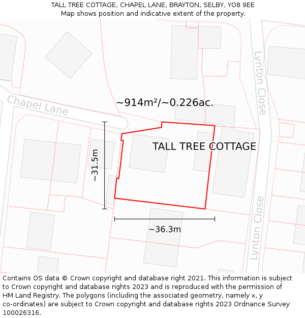 TALL TREE COTTAGE, CHAPEL LANE, BRAYTON, SELBY, YO8 9EE: Plot and title map