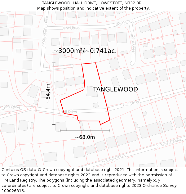 TANGLEWOOD, HALL DRIVE, LOWESTOFT, NR32 3PU: Plot and title map