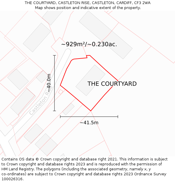THE COURTYARD, CASTLETON RISE, CASTLETON, CARDIFF, CF3 2WA: Plot and title map