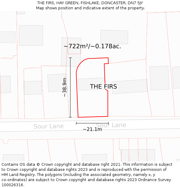 THE FIRS, HAY GREEN, FISHLAKE, DONCASTER, DN7 5JY: Plot and title map