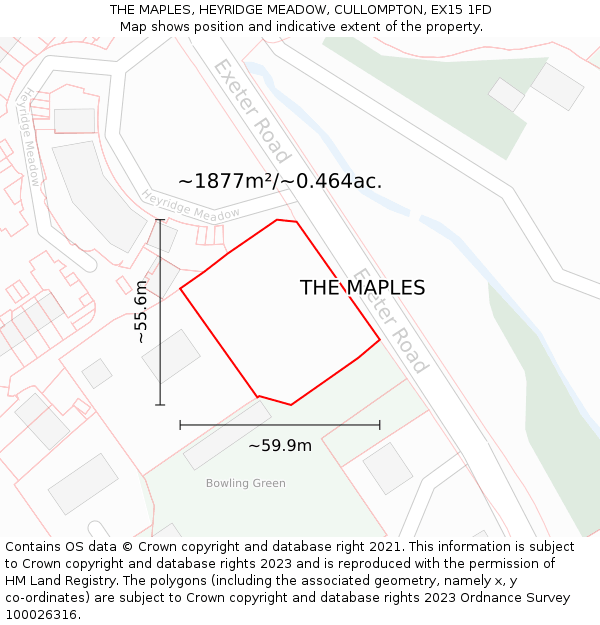 THE MAPLES, HEYRIDGE MEADOW, CULLOMPTON, EX15 1FD: Plot and title map