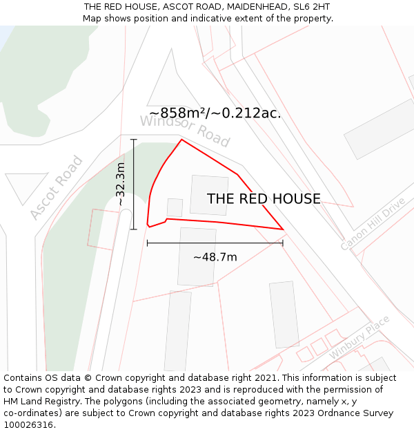 THE RED HOUSE, ASCOT ROAD, MAIDENHEAD, SL6 2HT: Plot and title map