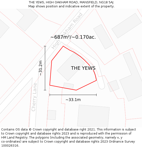 THE YEWS, HIGH OAKHAM ROAD, MANSFIELD, NG18 5AJ: Plot and title map