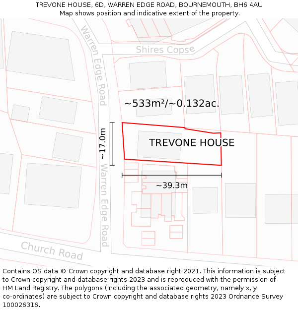 TREVONE HOUSE, 6D, WARREN EDGE ROAD, BOURNEMOUTH, BH6 4AU: Plot and title map