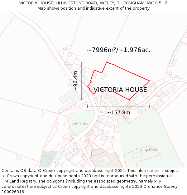 VICTORIA HOUSE, LILLINGSTONE ROAD, AKELEY, BUCKINGHAM, MK18 5HZ: Plot and title map