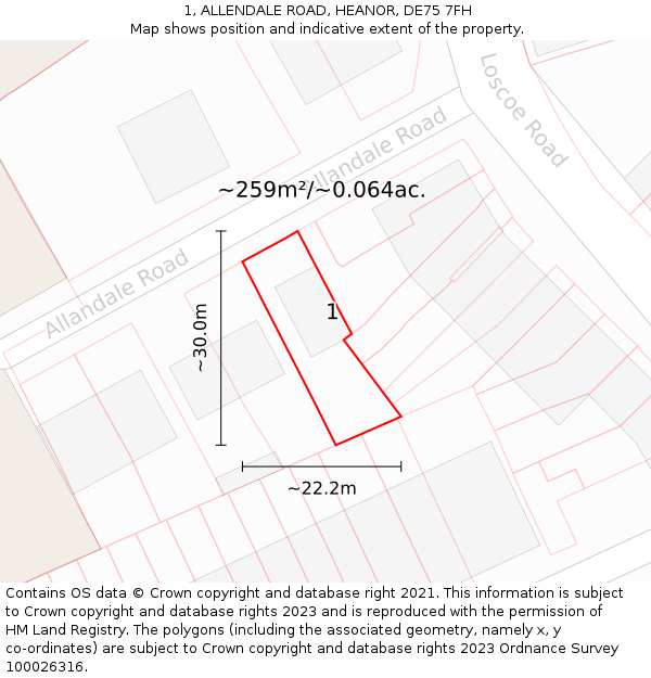 1, ALLENDALE ROAD, HEANOR, DE75 7FH: Plot and title map