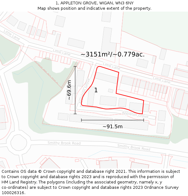 1, APPLETON GROVE, WIGAN, WN3 6NY: Plot and title map