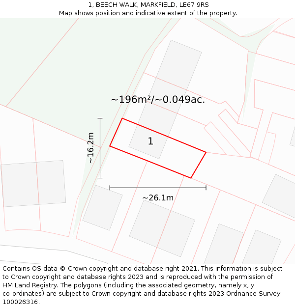 1, BEECH WALK, MARKFIELD, LE67 9RS: Plot and title map