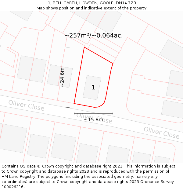 1, BELL GARTH, HOWDEN, GOOLE, DN14 7ZR: Plot and title map