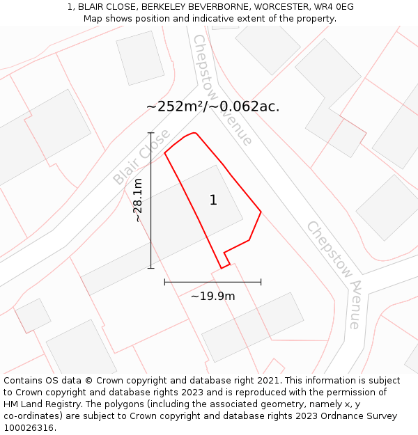 1, BLAIR CLOSE, BERKELEY BEVERBORNE, WORCESTER, WR4 0EG: Plot and title map