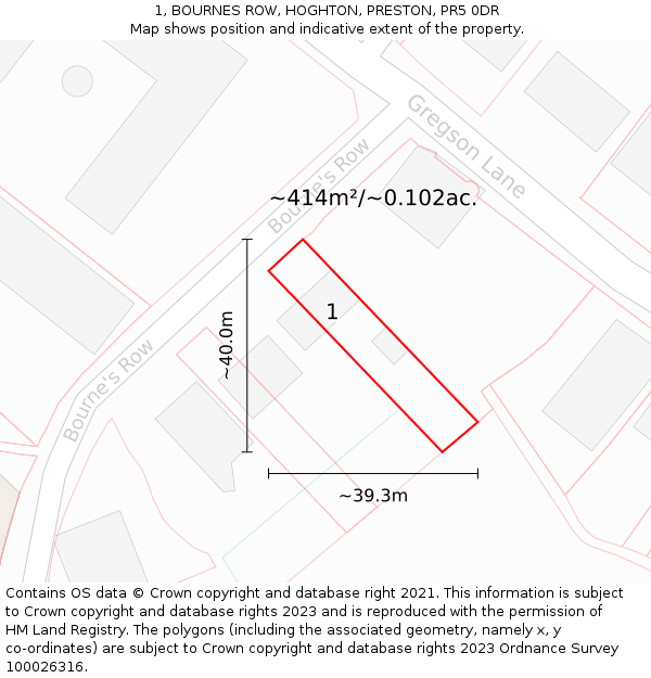 1, BOURNES ROW, HOGHTON, PRESTON, PR5 0DR: Plot and title map