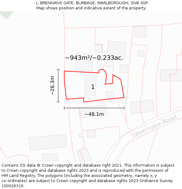 1, BRENNANS GATE, BURBAGE, MARLBOROUGH, SN8 3GP: Plot and title map