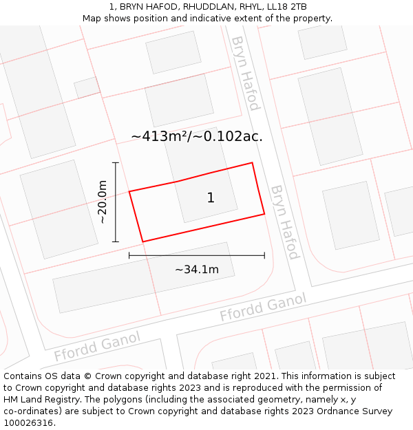 1, BRYN HAFOD, RHUDDLAN, RHYL, LL18 2TB: Plot and title map