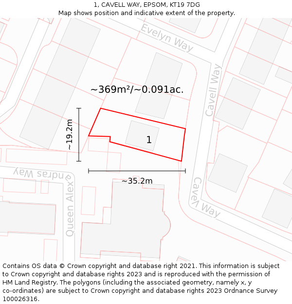 1, CAVELL WAY, EPSOM, KT19 7DG: Plot and title map