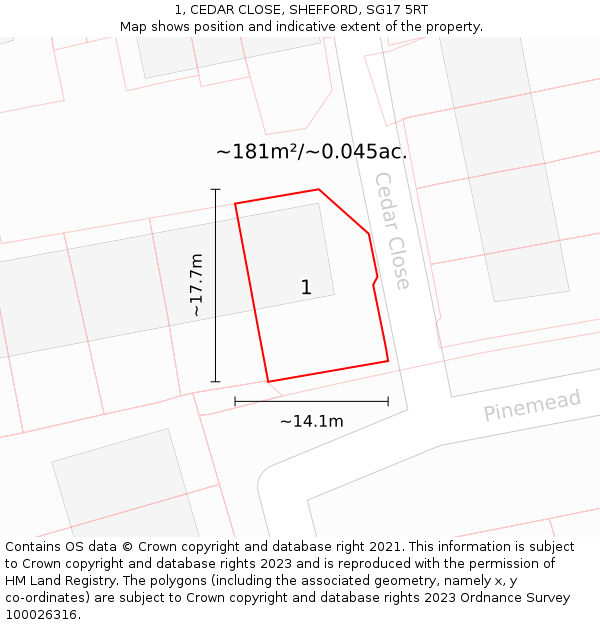 1, CEDAR CLOSE, SHEFFORD, SG17 5RT: Plot and title map