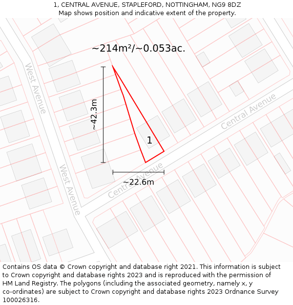 1, CENTRAL AVENUE, STAPLEFORD, NOTTINGHAM, NG9 8DZ: Plot and title map