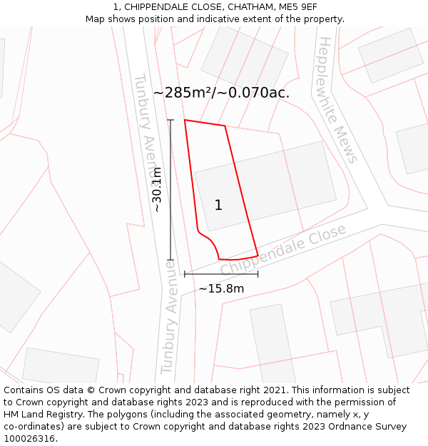 1, CHIPPENDALE CLOSE, CHATHAM, ME5 9EF: Plot and title map