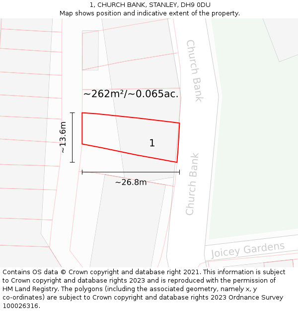 1, CHURCH BANK, STANLEY, DH9 0DU: Plot and title map