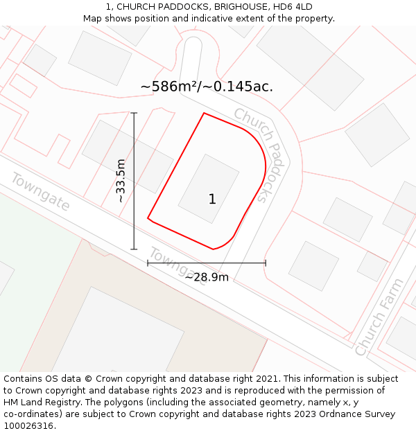 1, CHURCH PADDOCKS, BRIGHOUSE, HD6 4LD: Plot and title map