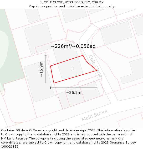 1, COLE CLOSE, WITCHFORD, ELY, CB6 2JX: Plot and title map